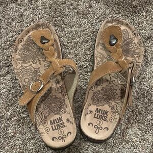 Muk Luks Brown Braided Sandals